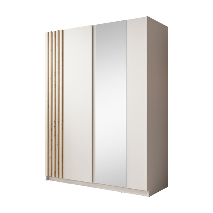 Meubella - Kledingkast Boets - Wit - Eiken - 150 cm - Met spiegel