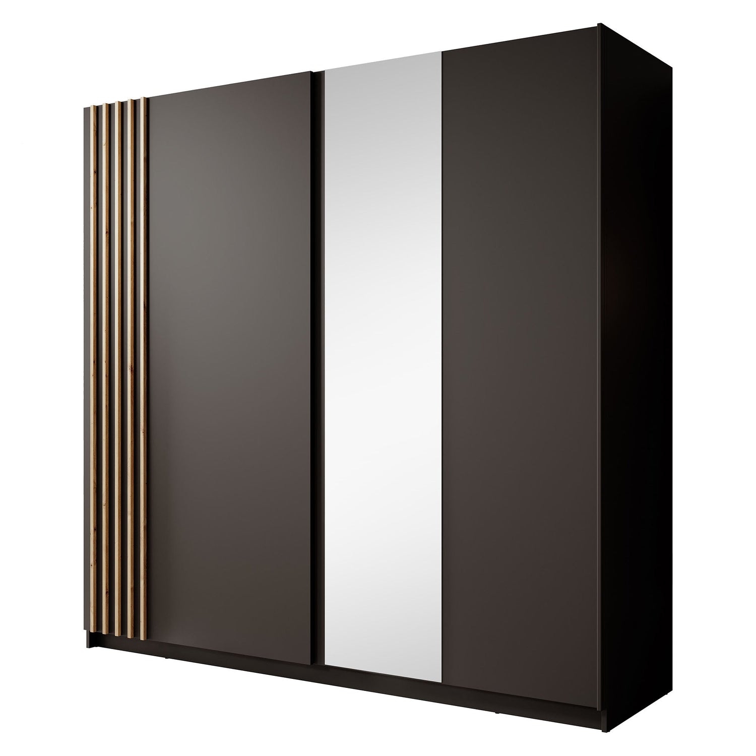 Meubella - Kledingkast Boets - Zwart - Eiken - 200 cm - Met spiegel