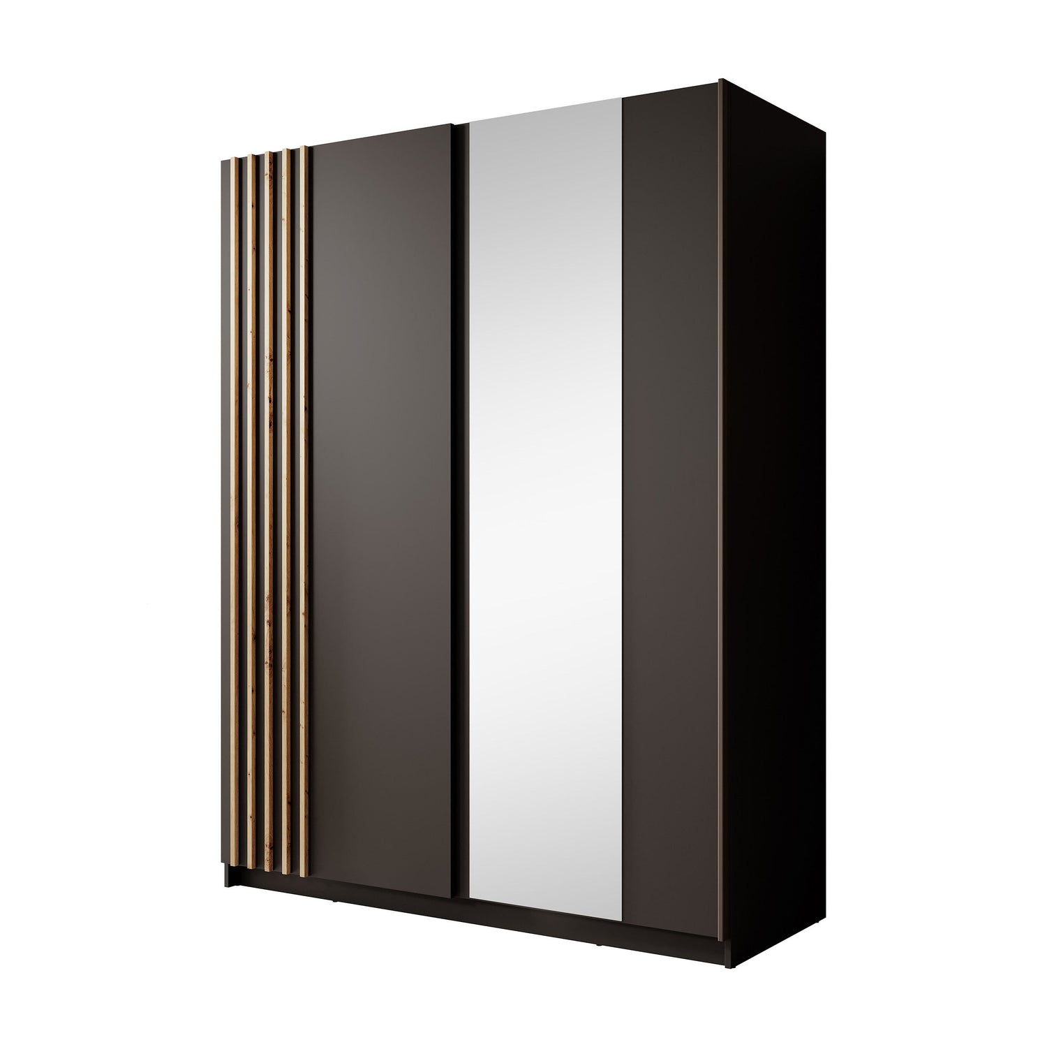 Meubella - Kledingkast Boets - Zwart - Eiken - 150 cm - Met spiegel