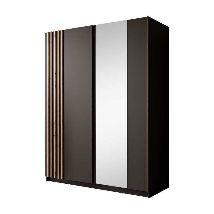 Meubella - Kledingkast Boets - Zwart - Eiken - 150 cm - Met spiegel