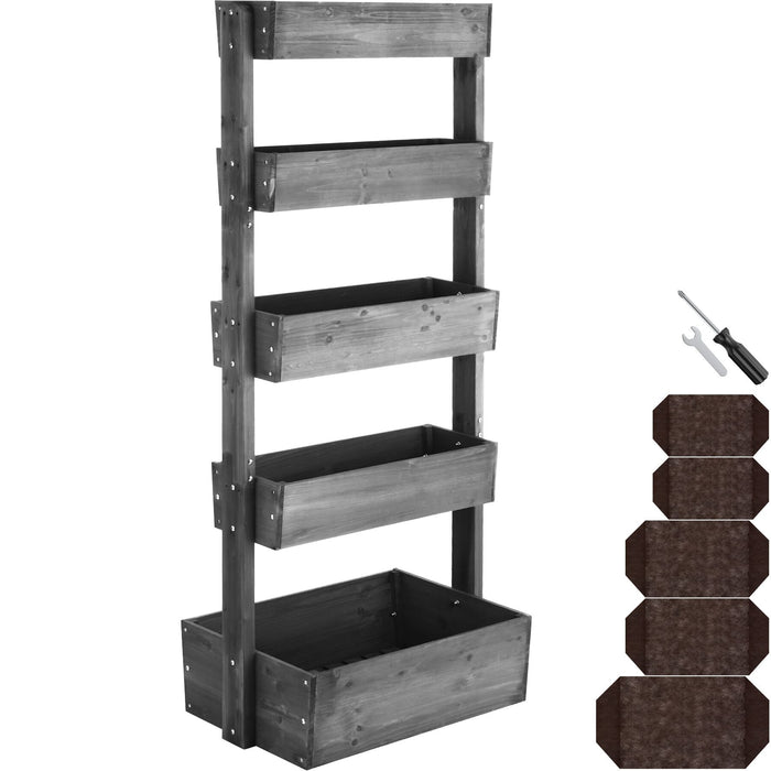 tectake® Plantenbak Flora, gelakt hout, met plantenfolie - Grijs