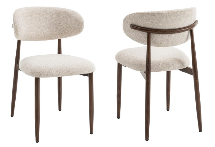 Celia - Eetkamerstoelen Beige Walnoot Set van 2
