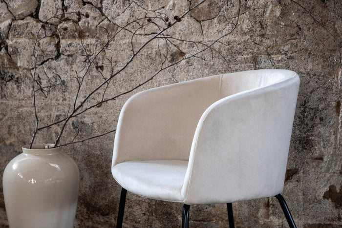 Rebellenclub Cerreto Eetkamerstoel - Ecru Velours | Zwart