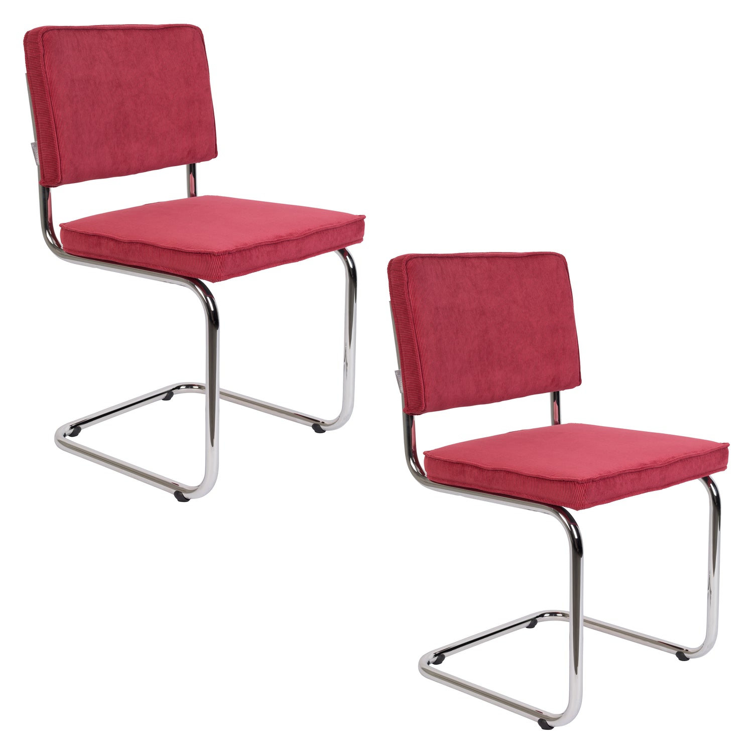 Zuiver Ridge Rib Stoel Rood - Set van 2