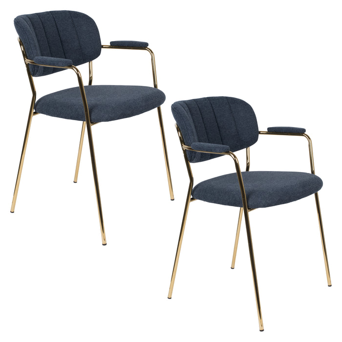 Housecraft Jolien Eetkamerstoelen Goud|Donker Blauw - Set van 2