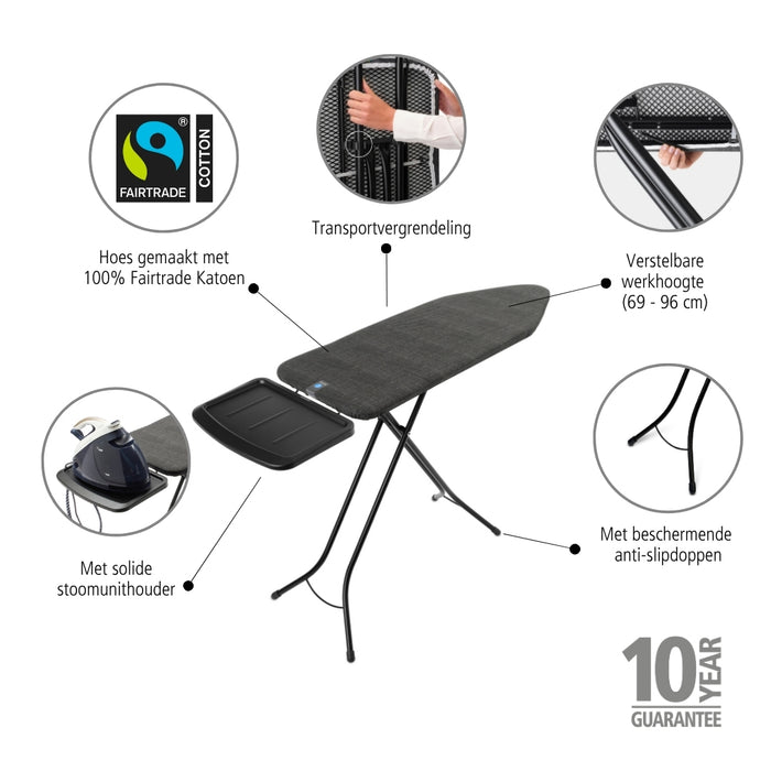 Brabantia Strijkplank C - met Stoomunithouder - 124 x 45 cm - Denim Black