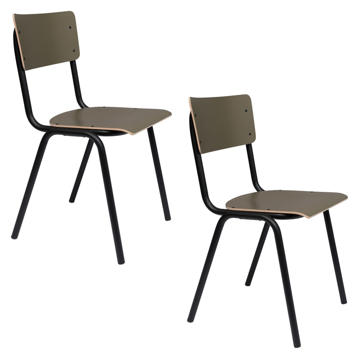 Zuiver Back To School Eetkamerstoelen Mat Groen - Set van 4