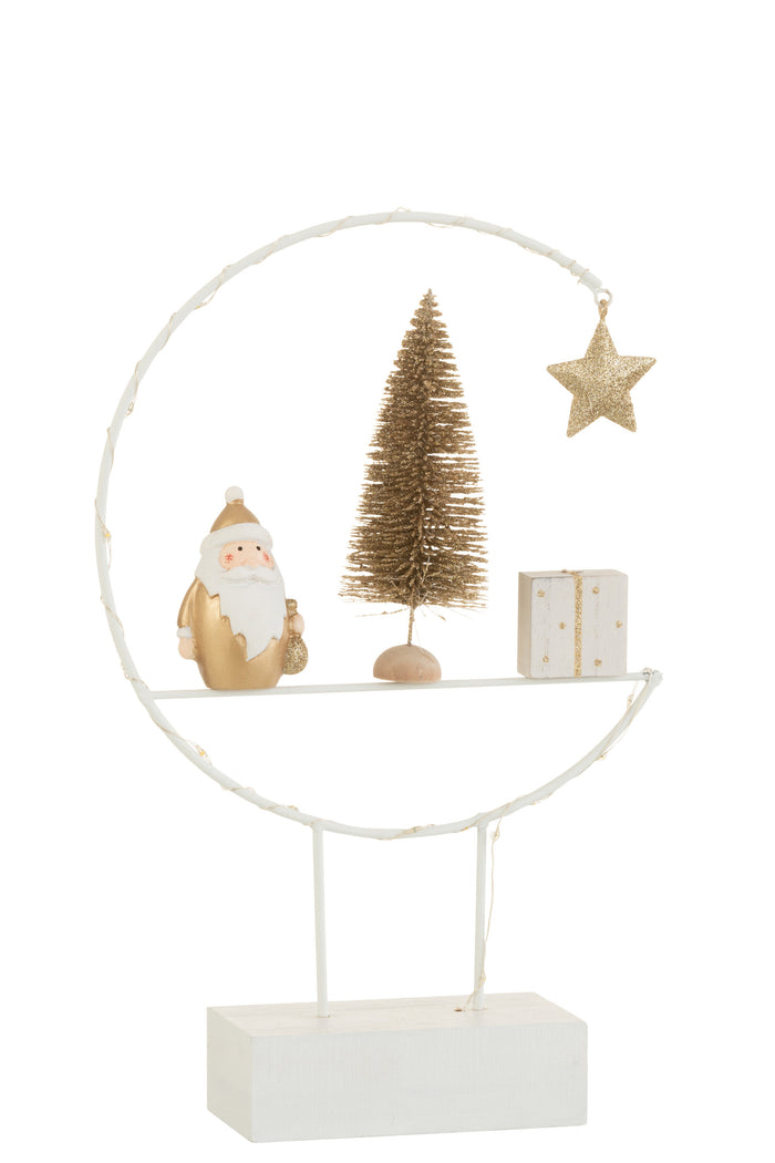 J-Line decoratie Semicirkel Op Voet + Kerstman - hout - wit|