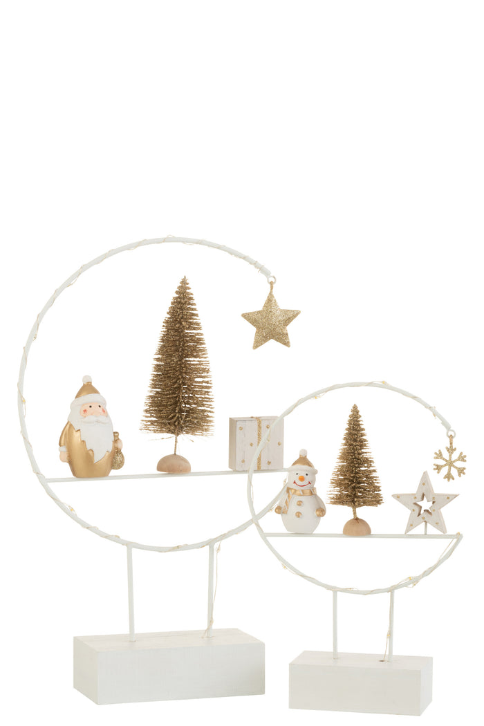 J-Line decoratie Semicirkel Op Voet + Kerstman - hout - wit|