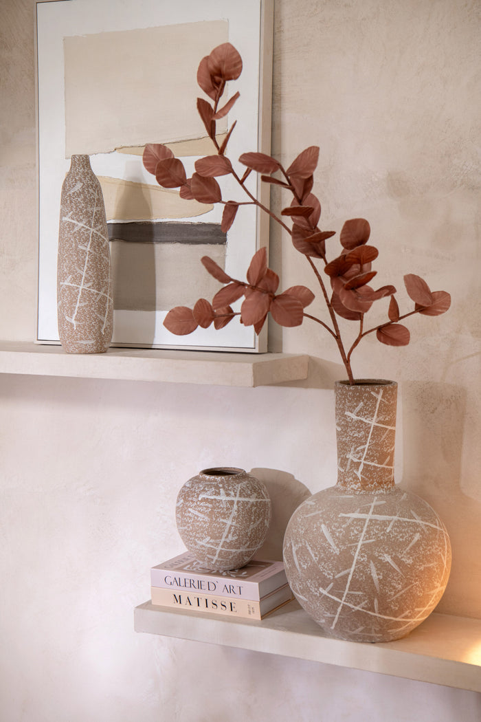 J-Line vaas Dune Rond - keramiek - beige|wit - Ø 21 cm