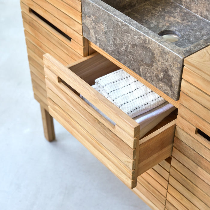 Tikamoon - Slats - Massief teakhouten en marmeren badkamermeubel 125 …