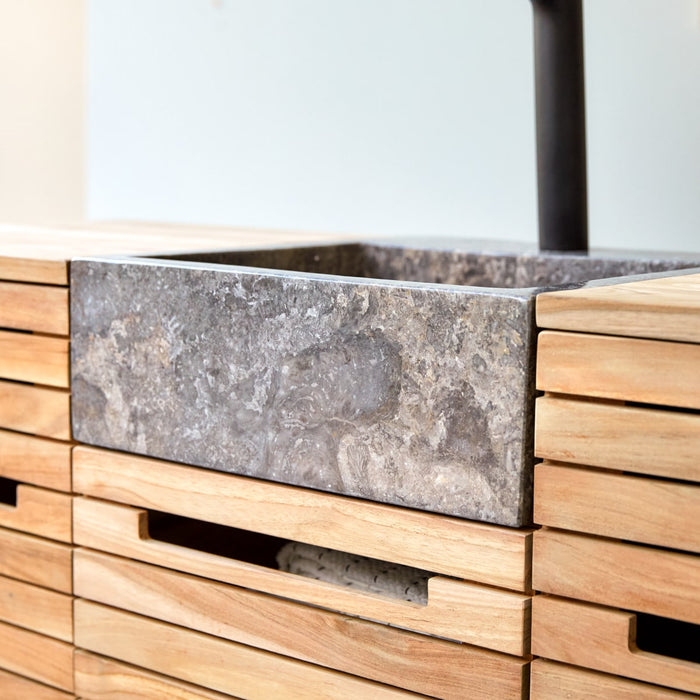 Tikamoon - Slats - Massief teakhouten en marmeren badkamermeubel 125 …