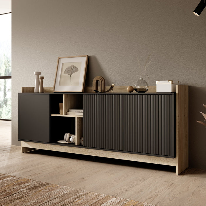 Meubella - Dressoir Benz - Zwart - 190 cm