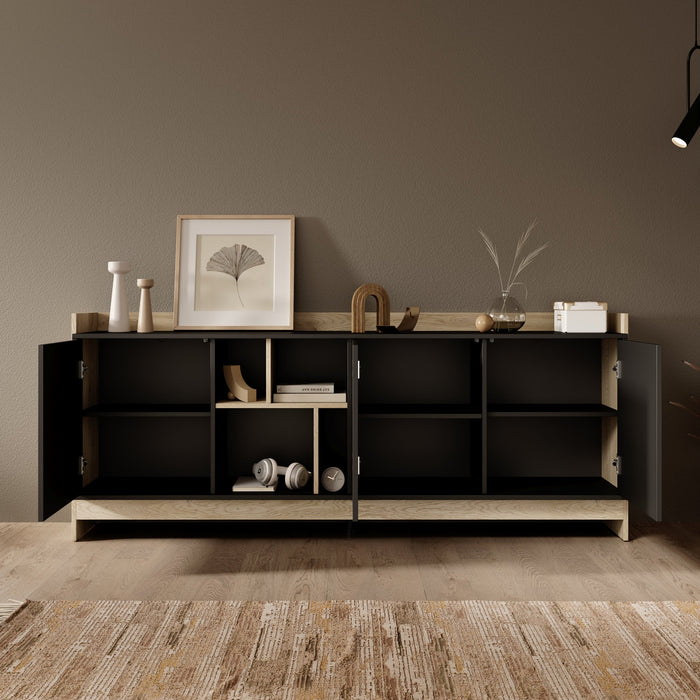 Meubella - Dressoir Benz - Zwart - 190 cm