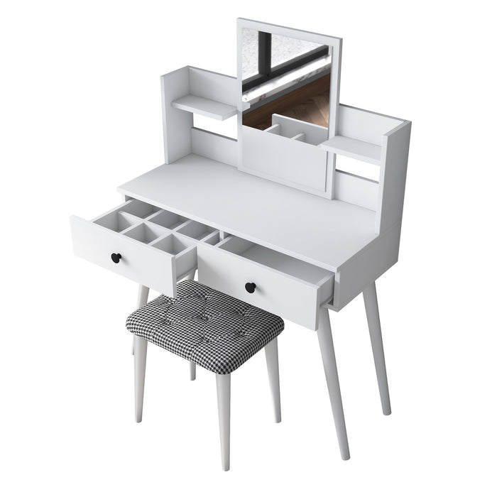 Giga Meubel - Make-up Tafel Wit - 112cm - Incl. Kruk - Bulon