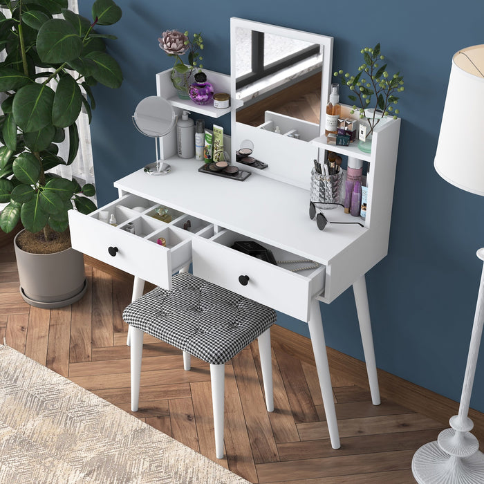 Giga Meubel - Make-up Tafel Wit - 112cm - Incl. Kruk - Bulon