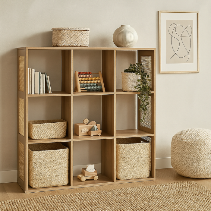 MISOU Bali Wandkast Open Vakkenkast met 9 Vakken Kast Rotan Hout Op...
