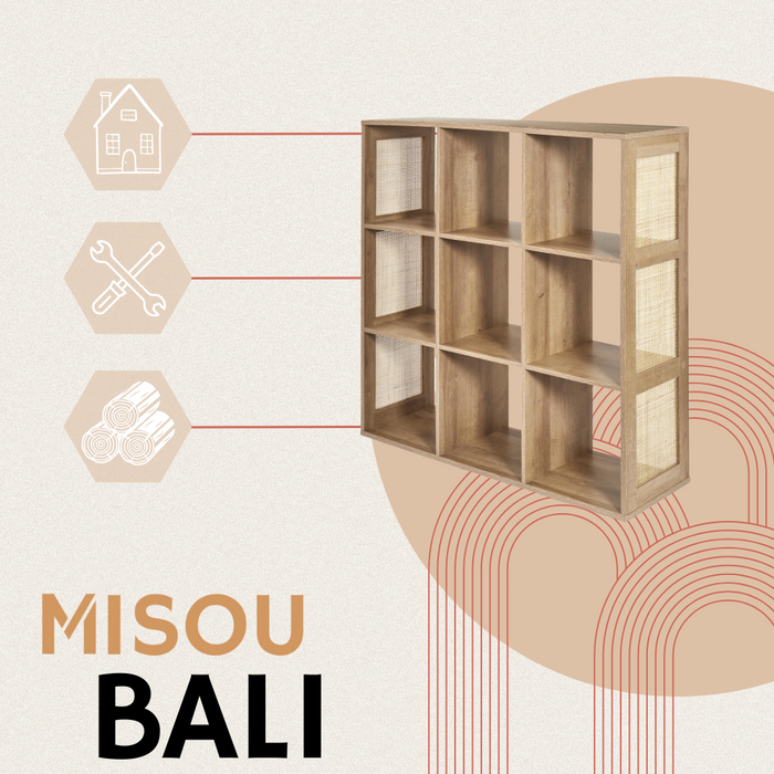 MISOU Bali Wandkast Open Vakkenkast met 9 Vakken Kast Rotan Hout Op...
