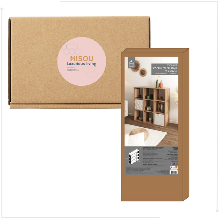 MISOU Bali Wandkast Open Vakkenkast met 9 Vakken Kast Rotan Hout Op...