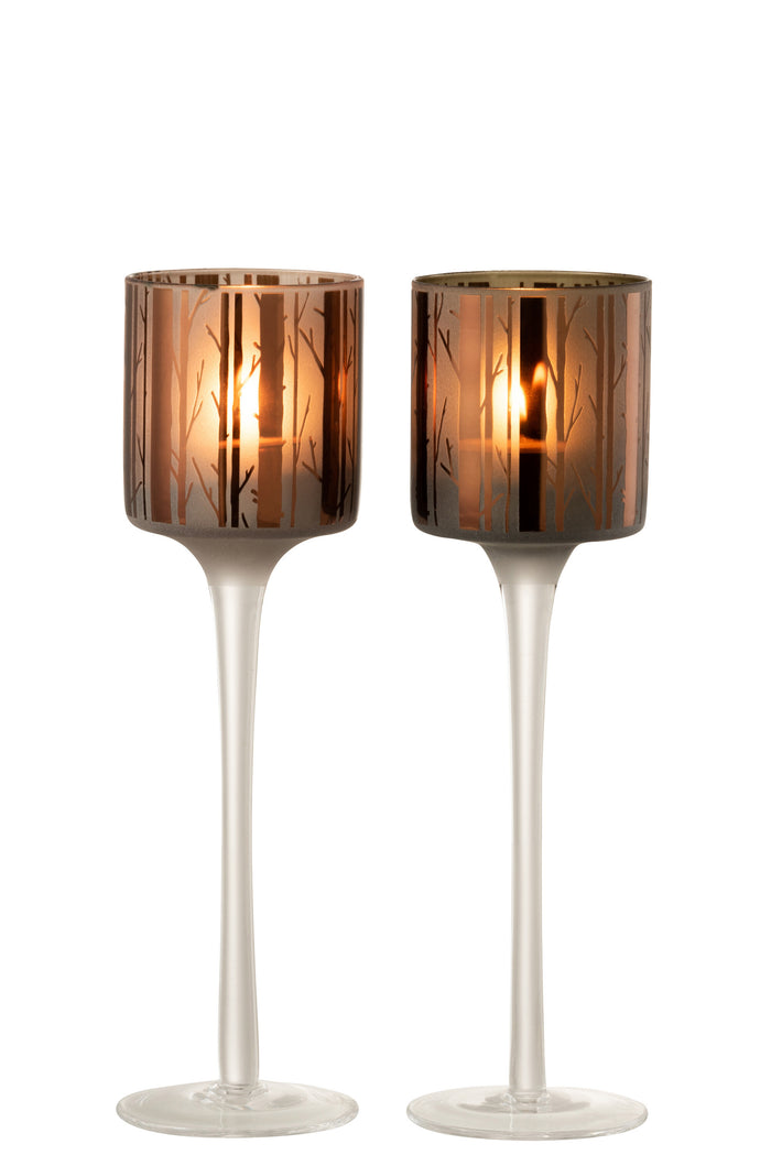 Theelichthouder | Glas | Bruin | 7x7x (h)25 Cm