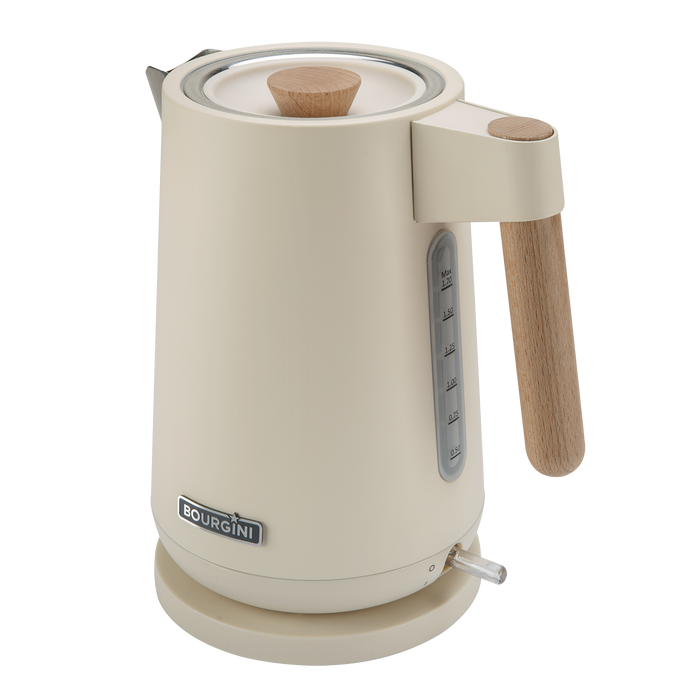 Bourgini Harmony Waterkoker 1.7L – RVS – Crème & Beukenhout