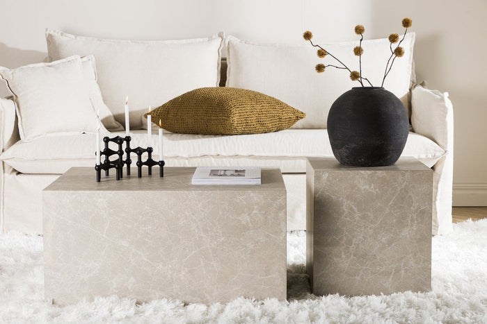 Rebellenclub Tusani Salontafel - 80 x 60 cm - Beige Marmerlook