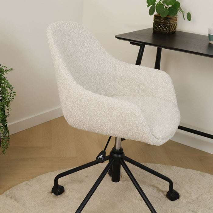 Nolon Nout-Mae Bureaustoel Bouclé Beige - Armleuning - Zwart Onderstel