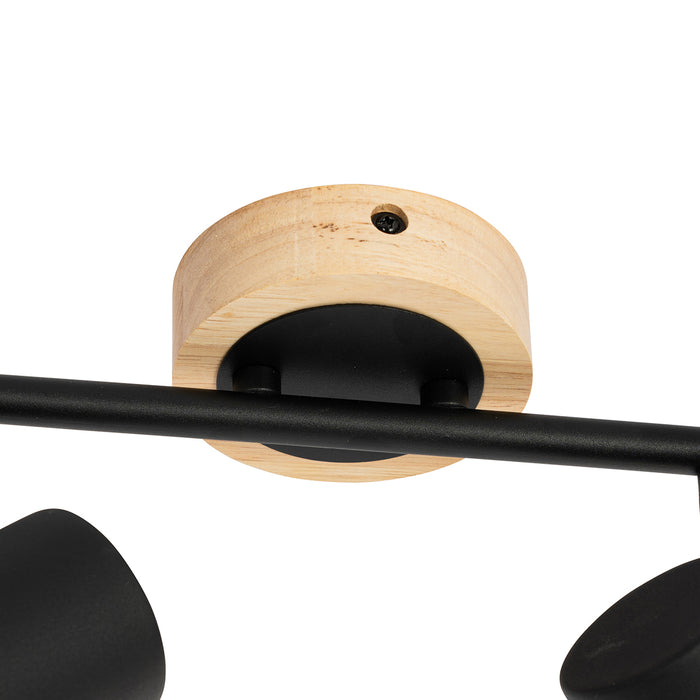 QAZQA Moderne spot zwart met hout kantelbaar 2-lichts - Jeana