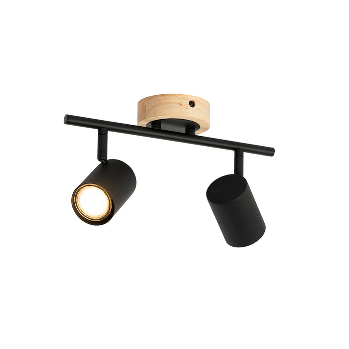 QAZQA Moderne spot zwart met hout kantelbaar 2-lichts - Jeana