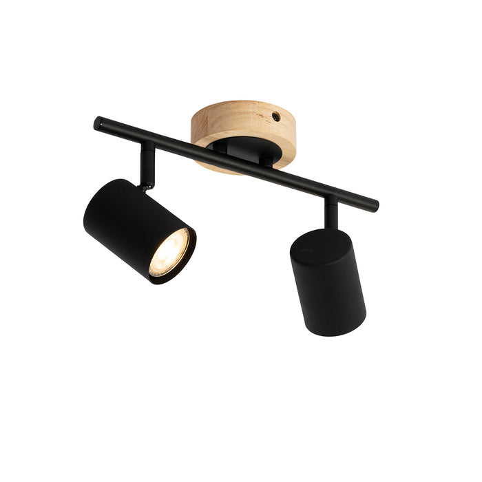 QAZQA Moderne spot zwart met hout kantelbaar 2-lichts - Jeana