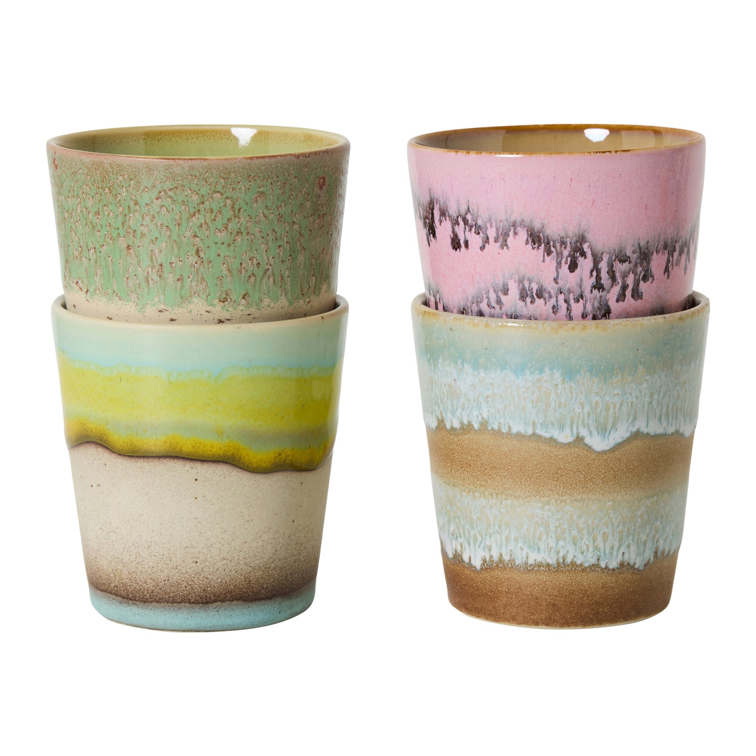 HKliving 70's Ceramics Mokken 0,23 L - Set van 4 - Pop Art