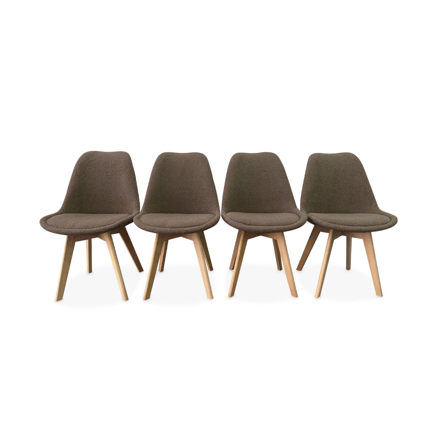 sweeek - Scandinavische boucléstoel met houten poten (set van 4)