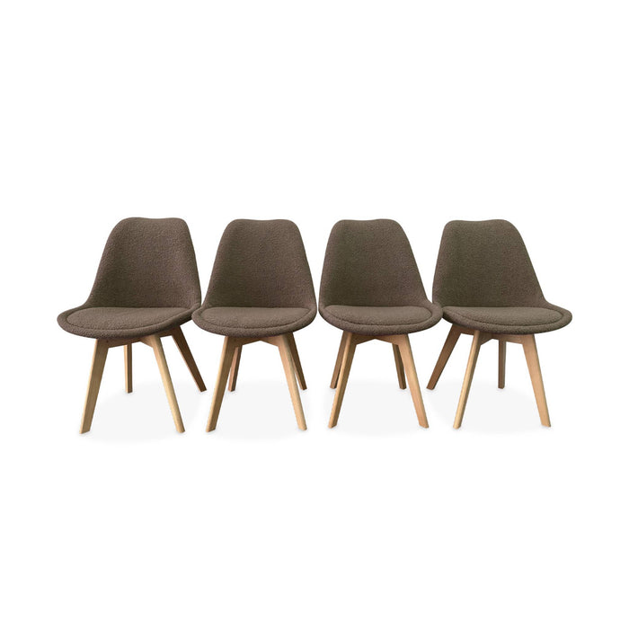 sweeek - Scandinavische boucléstoel met houten poten (set van 4)