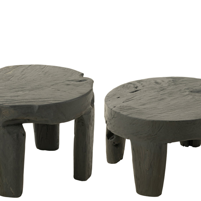 J-Line tafel Rond - hout - zwart - set van 2