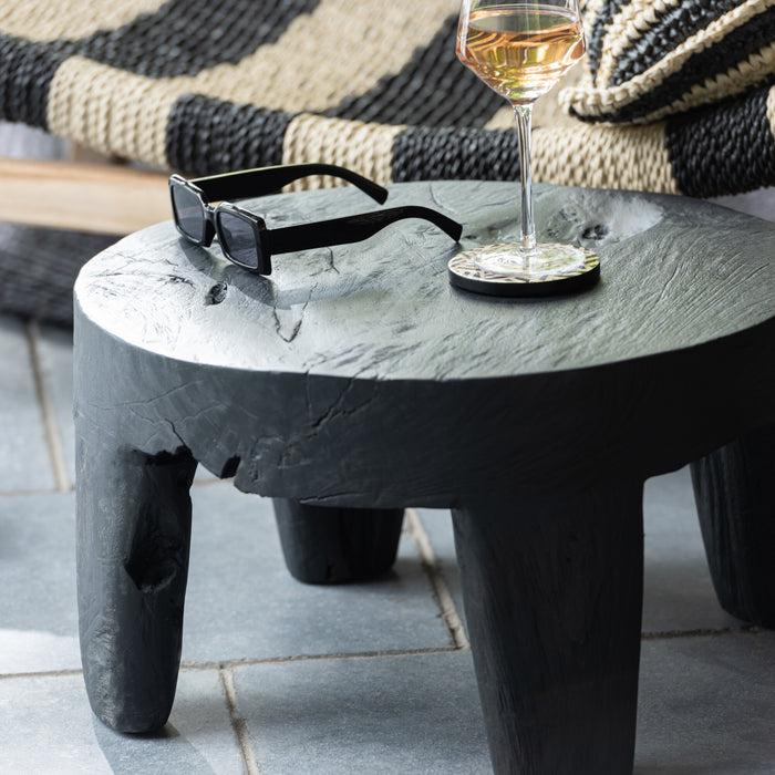 J-Line tafel Rond - hout - zwart - set van 2