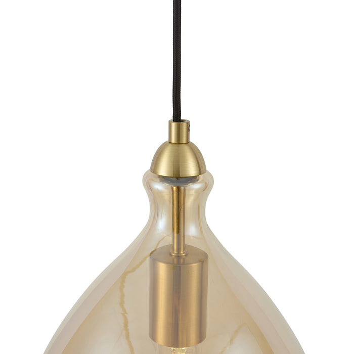 QAZQA Moderne hanglamp goud met amber glas 3-lichts - Traditional