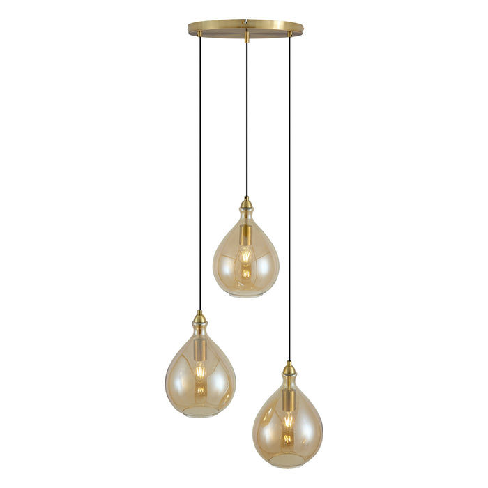 QAZQA Moderne hanglamp goud met amber glas 3-lichts - Traditional