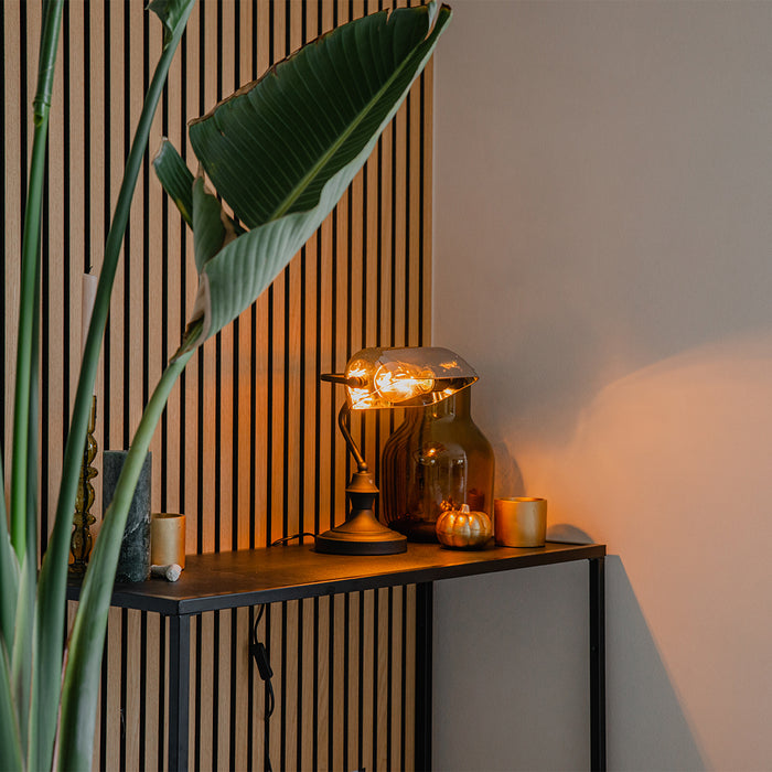 QAZQA Klassieke notarislamp zwart met gerookt spiegel glas - Banker