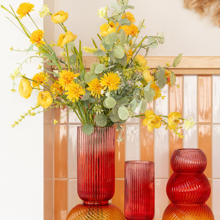 J-Line vaas Aurora - glas - rood|geel - small - Ø 15 cm