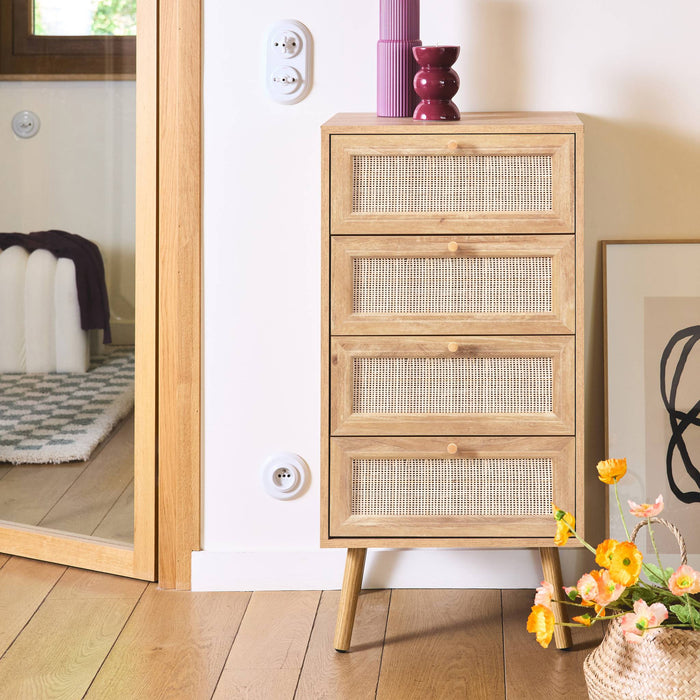 sweeek - Ladekast 4 lades effect hout en rotan