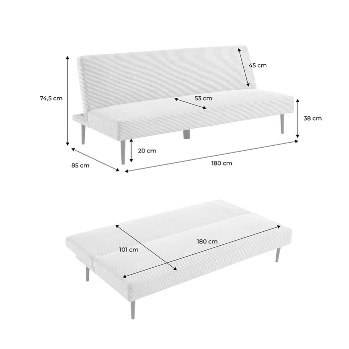 sweeek - 3-zits slaapbank corduroy, metalen onderstel