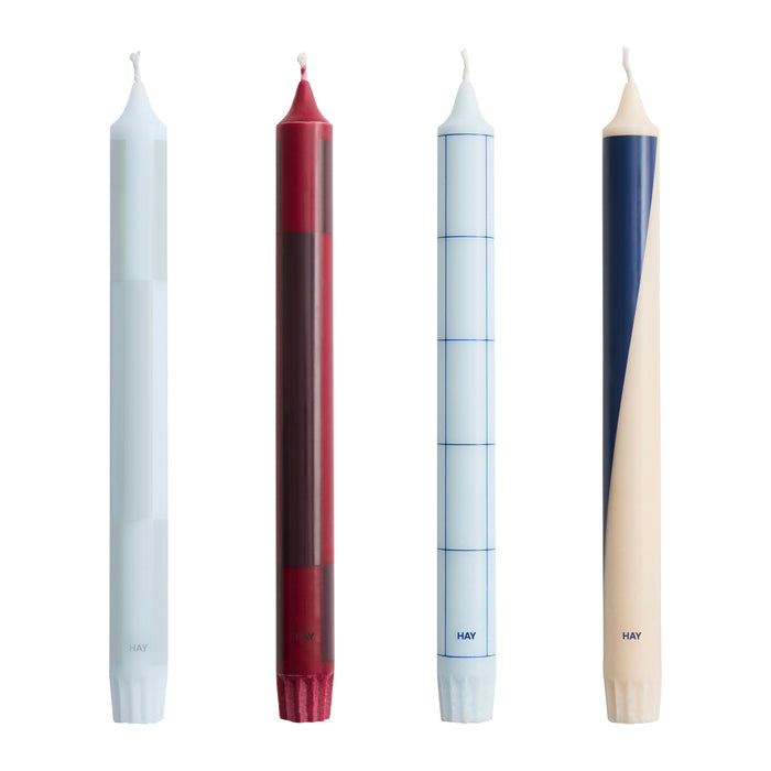 HAY Pattern Kaarsen - Set van 4 - Blauw / Bordeaux