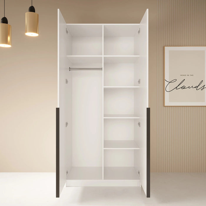 Meubella - Kledingkast Bruno - Wit - 100 cm - Met spiegel