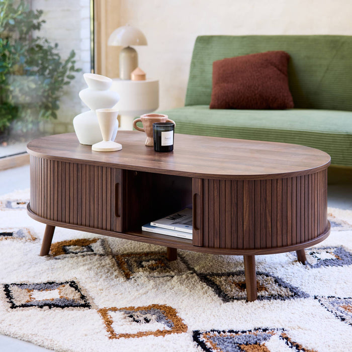 sweeek - Salontafel met schuifdeuren en vakken met houteffect, B 110cm