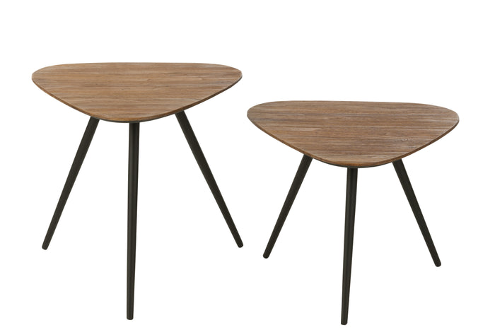 J-Line tafel Driehoek - hout|glas - naturel - set van 2
