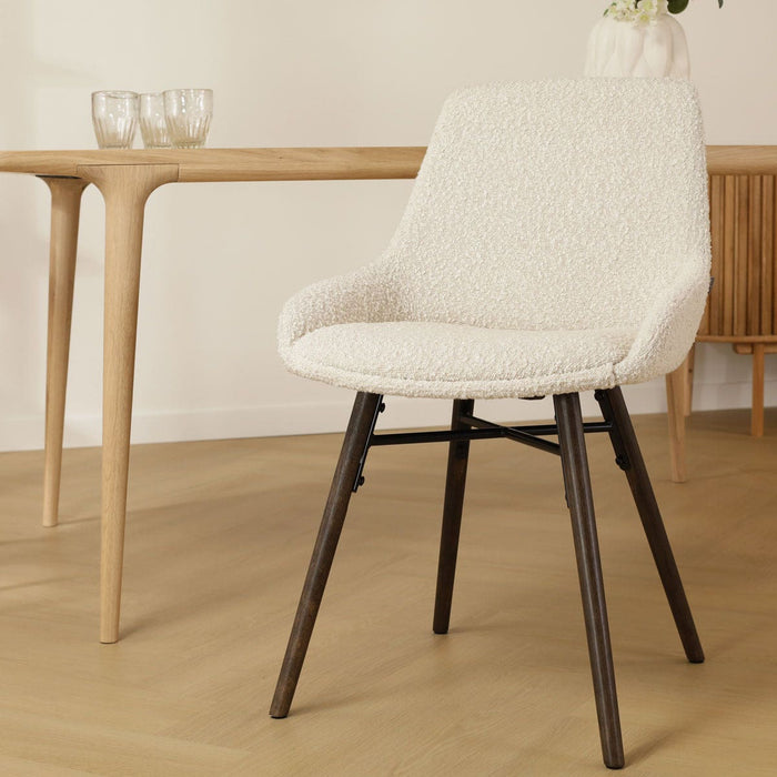 Nolon Nena-Isa Eetkamerstoel Bouclé Beige - Stof - Walnoot Poten