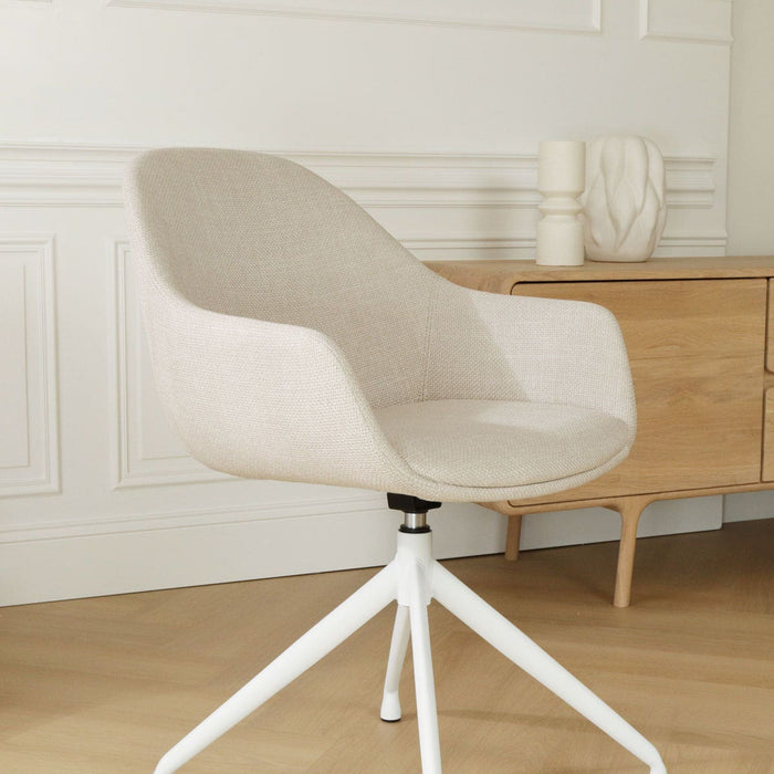 Nolon Nola-Mae Eetkamerstoel Beige - Draaibaar Wit Onderstel