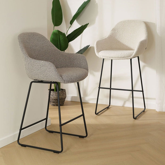 Nolon Nino-Mae Barkruk Bouclé Taupe - met Armleuning - Zwart - 75 cm