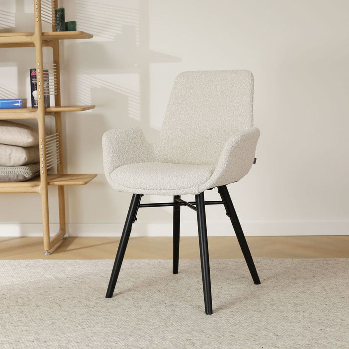 Nolon Nena-Eef Eetkamerstoel Bouclé Beige - Zwarte Houten Poten