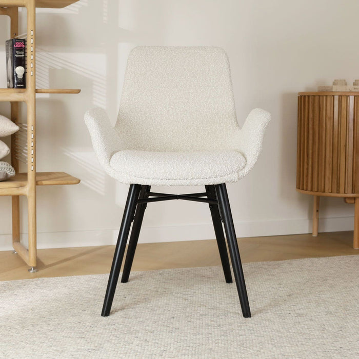 Nolon Nena-Eef Eetkamerstoel Bouclé Beige - Zwarte Houten Poten